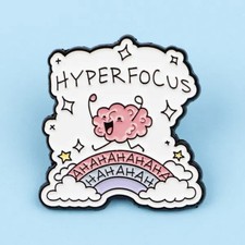 Hyperfocus Enamel Pin - Neurospicy Brain Laughing Rainbow Ahaha Haha ADHD AuDHD picture