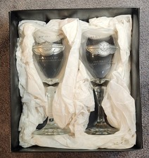 Set Of 2 Harley Davidson 100th Anniversary Wine Glass Set 2003 Pewter Emblem picture