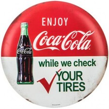 Enjoy Coca-Cola Coke Vintage Look Classic Round Button Embossed Metal Sign H7 picture