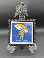 VTG Morton Salt Trivet Cast Iron Eagle Umbrella Girl When it Rains it Pour Japan picture