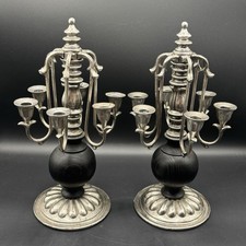 VTG 6 Arm Black Wood & Metal Goth Victorian Style Small Candelabras Halloween picture
