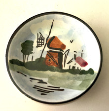 Vintage Hand Painted by POLY Dutch Windmill Small Trinket Dish 2 in Dia picture