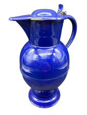 Vintage Blue Enamel Pitcher Jug with Hinged Lid 11