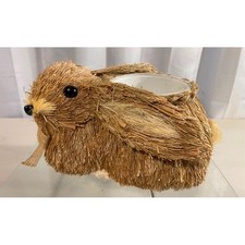 Natural Sisal Straw Bunny Rabbit Planter Easter Spring Decor Woven Fiber Pot picture