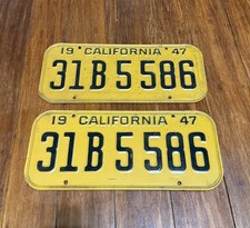 Rare 1947 CALIFORNIA License Plate Plates PAIR ALL ORIGINAL PAINT picture
