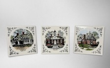 Vintage Colonial Williamsburg Tiles H&R Johnson England Set 3 Wall Plaques picture