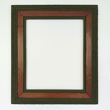 Antique English Ivy Green Gold Gilt & Warm Red Oak Wood Art Frame 16 x 20 picture