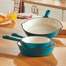 3-Piece Enameled Cast Iron Skillet Set for Indoor & Outdoor Cooking -  picture