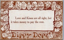 Postcard 1910  Weird Comic Faces Dippy Dope Kisses are All Right picture