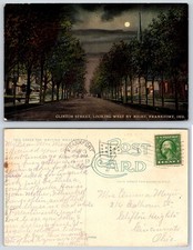 Frankfort Indiana Clinton Street Looking West by Night Moonlight Postcard AY301 picture