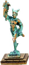 Ancient Greek God Hermes Statue Miniature Green Gold Mythology Figurine picture