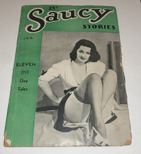 Saucy Stories pulp January 1938 Spicy Pinup Photo Cover Stockings Feet Legs picture
