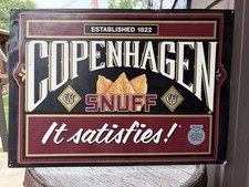 Copenhagen Snuff It Satisfies Advertising Metal Tin Tacker Chewing Tobacco Sign picture