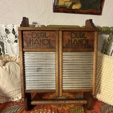 Columbus Washboard Co. Dubl Handi Vintage Double Washboard Cabinet Wood Metal picture
