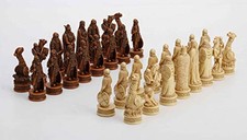 Veronese Design 3 1/4 Inch Viking Chessmen Set Hand Painted Resin Wood Ivory picture
