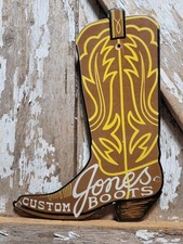 VINTAGE JONES BOOTS PORCELAIN SIGN OLD RODEO COWBOY WESTERN SHOE RANCH COBBLER picture