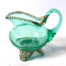 FINGER LAKES - NY NEW YORK GREEN Depression Glass Souvenir TRINKET Creamer picture