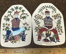 Figgjo Flint Mons og Mille Plaques Turi Design Norway Folk Art Pair 1960s 4x6 picture