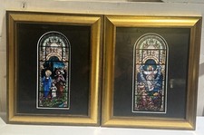 Vintage Religious Stained Glass Art Prints – Holy Family & Jesus – Set of 2 picture