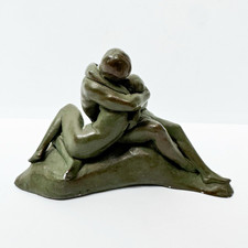 Vintage 1968 Austin Productions Lovers Embrace Nude Couple Sculpture Bronze Tone picture