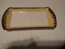 Occupied Japan Japanese Rectangular Ceramic Tray Dish Brown Drip Rim 10 in picture