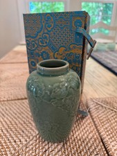 Celadon Glazed Vase with Peony Relief picture