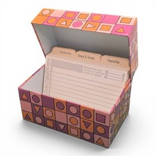 Vintage Syndicate Metal Recipe Box Geometric MCM Pattern Blank Cards USA picture