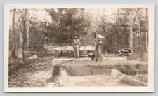 Vintage Photo Man Overseeing the Laying of a Foundation Construction Overalls picture