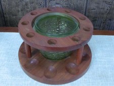 Vintage Fairfax Wood 9 Pipe Holder Stand w/ Green Glass Beehive Humidor  (LOT R) picture