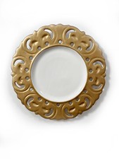 RARE Vintage 1965 Set of 12 Porta Vestal Alcobaca Portugal Gold White 13” Plates picture