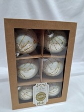 Vitbis Poland Handcrafted 6 Glass Christmas Holiday Ornaments Gold & Ivory NEW picture