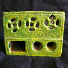 19th Century Vintage Green Glazed Ceramic Brush Pot picture