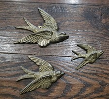 Vintage Brass Swallow Bird Wall Hangings Textured Cast Brass Decor Set of 3 picture