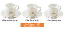 LUYCHO Mirror Cup & Saucer Locomotion Porcelain 8.1oz 11.1oz Animals Gold Rim picture