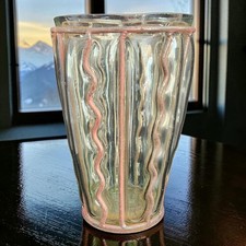 Vtg Solid Brass Caged Glass Vase Brutalist Straight & Wavy Ribs 8.75