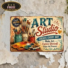 Studio Paintbrush Artist Workshop Metal Sign Retro Craft Room Art Wall Plaque picture