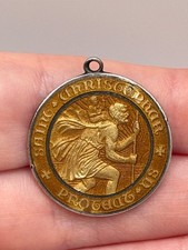 Vintage Saint St Christopher Medal Sterling Silver Enamel Pendant picture