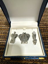 3-Piece Silver Tone Metal Angel Figurine Set Boxed 1.5 in Tall picture