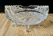 Vtg Clear Cut Crystal 4 Footed Candy Dish/Bowl w/ Etched Bird Design 4.75”L picture