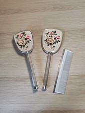 Vanity Trio Set Handheld Mirror Brush Comb Floral Beauty Vintage VTG Film Prop picture