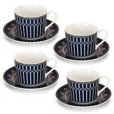 STP Porcelain J-229568, Noble Cobalt Bone China Teacup & Saucer, Set of 4 picture