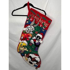 VTG Y2K Looney Tunes Christmas Stocking Happy Holidays Bugs Taz Tweety Sylvester picture