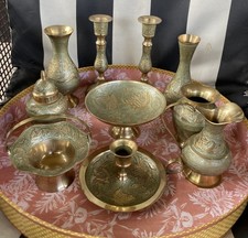 Vintage 10-Piece Mid-Century Indian Enameled Brass Table Top Set picture