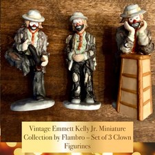 Vintage Emmett Kelly Jr. Miniature Clown Collection by Flambro Set of 3 picture