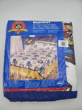 Vintage 1998 Taz Blues Satin Trim Blanket Looney Tunes Warner Bros picture