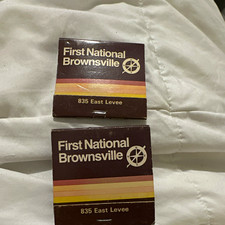 Vintage First National Brownsville TX 835 East Levee Advertising Matchbooks (2) picture
