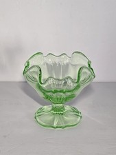 Ruffled Green Uranium Glass Candy Dish Trinket Bowl 4.75