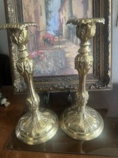 Pair of French Rococo Revival Style Heavy Brass over Bronze Candlesticks 13