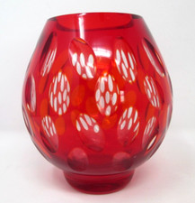 Vintage Glass Vase Red Cut To Clear Thumbprint5 1/2