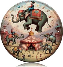 Vintage Circus Elephant Show Tin Metal Signs Home Décor Round Vintage Carnival picture